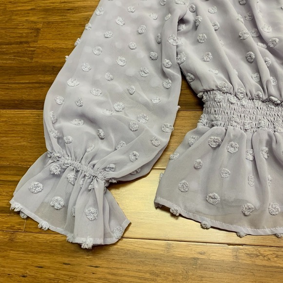 Flying Tomato Off Shoulder Top Womens Medium Purple Smocked Ruffle Long Sleeve - Picture 2 of 7